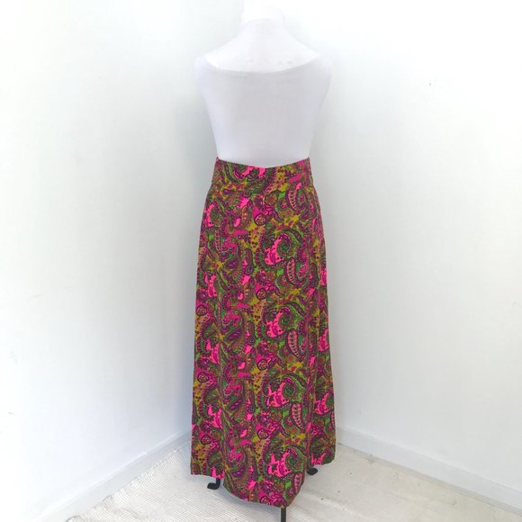 Vintage 70s M/L Cotton Hippy Print Maxi Skirt - Picture 8 of 10